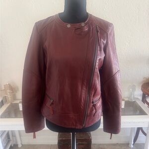 Women's Asymmetrical Burgundy Leather Jacket